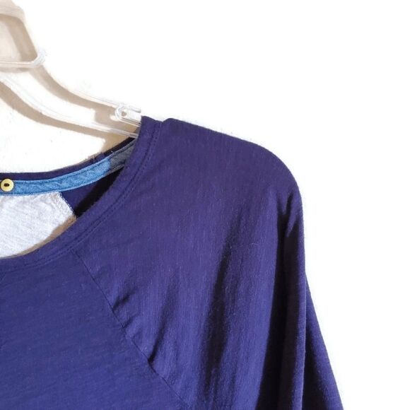 ANTHROPOLOGIE Little Yellow Button Blue 3/4 Top M - Picture 5 of 8